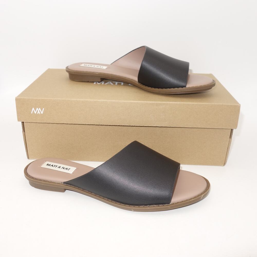 NEW Matt & Nat LUNNA Vegan Slide Sandals Shoes Black Women's 6